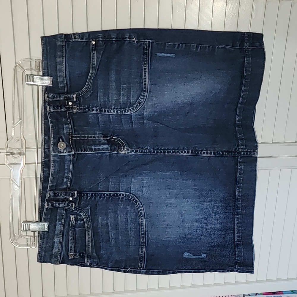 White House Black Market Denim Skirt with Rhinestone detailing, Size 10